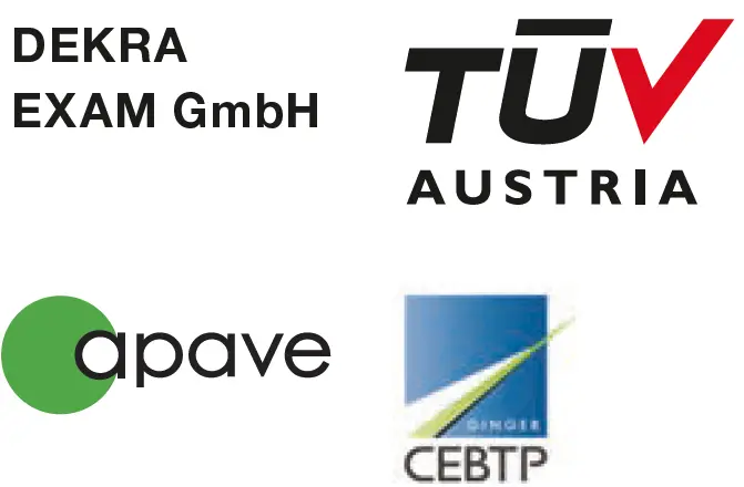Pruefinstitute Dekra, Tüv Austria, Apave, CEBTP